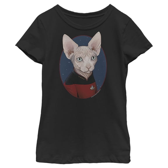 Girl's Star Trek: The Next Generation Captain Jean Luc Picard Cat Graphic Tee Black Small