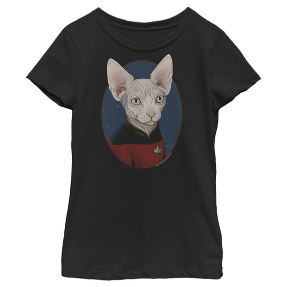 Girl's Star Trek: The Next Generation Captain Jean Luc Picard Cat  Graphic Tee Black X Small