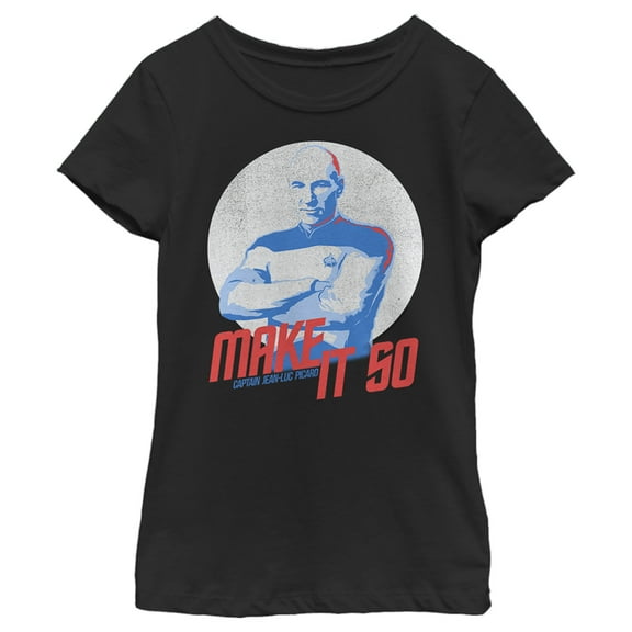 Girl's Star Trek: The Next Generation Captain Jean Luc Picard Make It So Graphic Tee Black Small