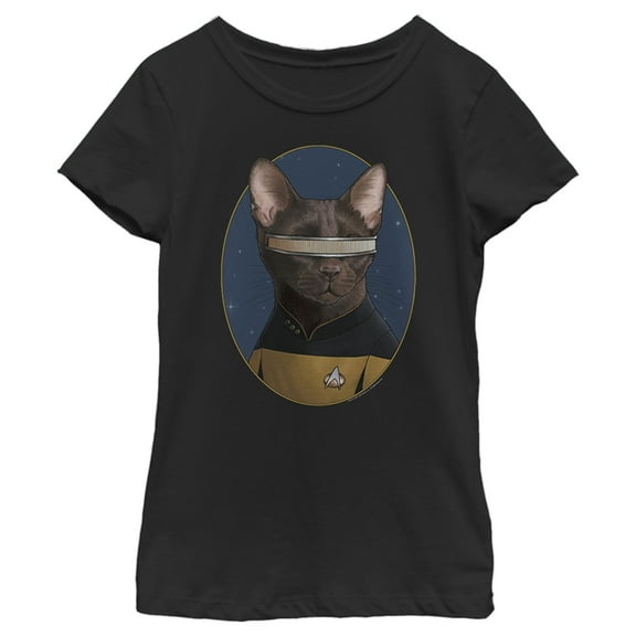 Girl's Star Trek: The Next Generation Lieutenant Commander Geordi La Forge Cat  Graphic Tee Black Small
