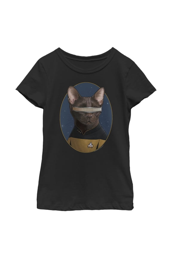 Girl's Star Trek: The Next Generation Lieutenant Commander Geordi La Forge Cat  Graphic Tee Black Small