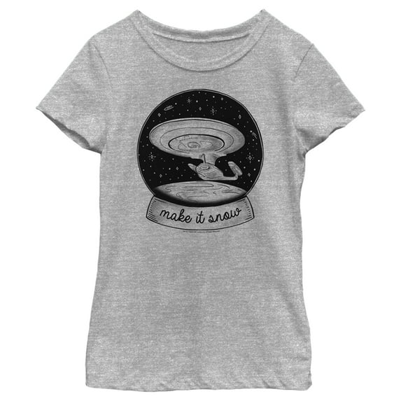 Girl's Star Trek: The Next Generation USS Enterprise Captain Picard Make It Snow Graphic Tee Athletic Heather Medium