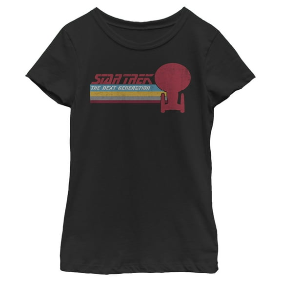 Girl's Star Trek: The Next Generation USS Enterprise Vertical Retro Rainbow Logo Graphic Tee Black X Large