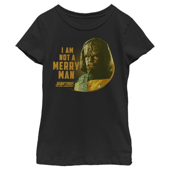 Girl's Star Trek: The Next Generation Worf I Am Not a Merry Man Graphic Tee Black Medium