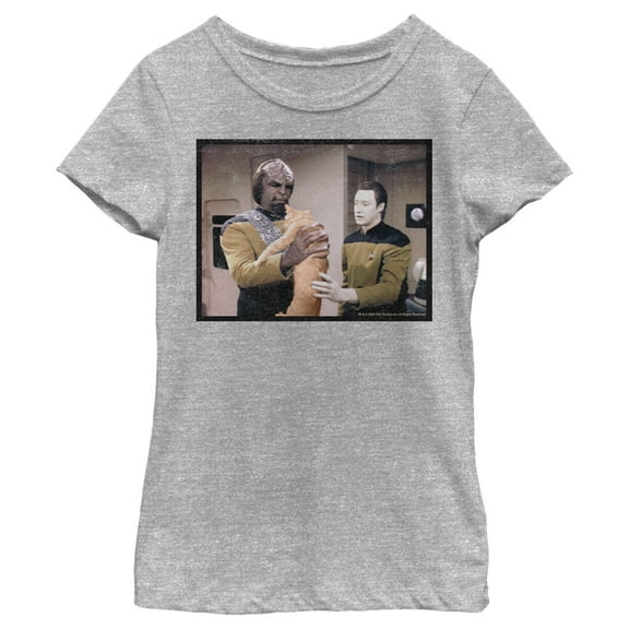 Girl's Star Trek: The Next Generation Worf and Data What Do We Do With This Cat Graphic Tee Athletic Heather X Small