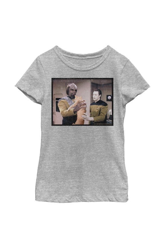 Girl's Star Trek: The Next Generation Worf and Data What Do We Do With This Cat Graphic Tee Athletic Heather X Small