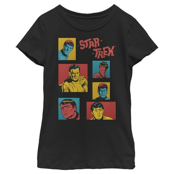 Girl's Star Trek: The Original Series Retro Character Squares Graphic Tee Black Large