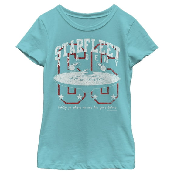 Girl's Star Trek: The Original Series Starfleet Academy Enterprise Boldly Go Graphic Tee Tahiti Blue X Small