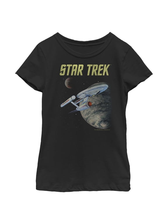 Girl's Star Trek: The Original Series USS Enterprise Discovering New Worlds In Space Graphic Tee Black Large