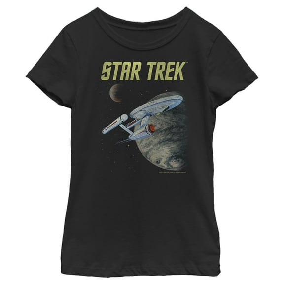 Girl's Star Trek: The Original Series USS Enterprise Discovering New Worlds In Space  Graphic Tee Black X Small