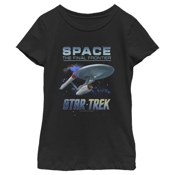 Girl's Star Trek: The Original Series USS Enterprise Space The Final Frontier  Graphic Tee Black Medium
