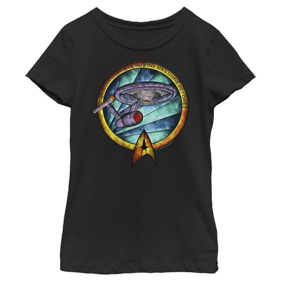 Girl's Star Trek USS Enterprise Stained Glass To Boldly Go  Graphic Tee Black X Small