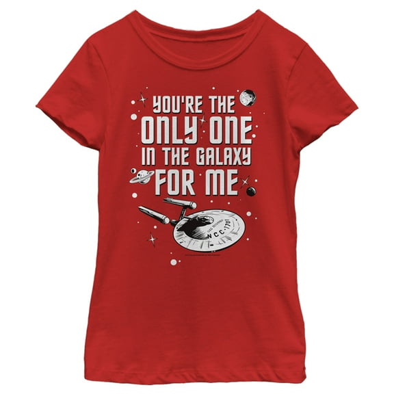 Girl's Star Trek Valentine's Day Your The Only One In The Galaxy For Me  Graphic Tee Red Medium