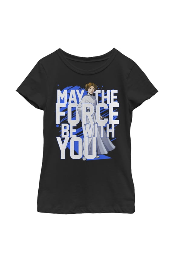 Girl's Star Wars: A New Hope Princess Leia May the Force be With You Graphic Tee Black Large
