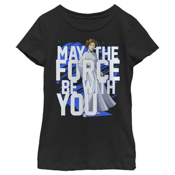 Girl's Star Wars: A New Hope Princess Leia May the Force be With You  Graphic Tee Black Medium