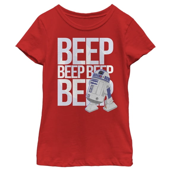 Girl's Star Wars: A New Hope R2-D2 Beep Beep Beep Graphic Tee Red Large