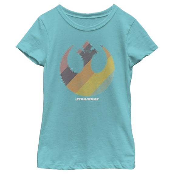 Girl's Star Wars: A New Hope Rainbow Rebel Logo Graphic Tee Tahiti Blue X Large