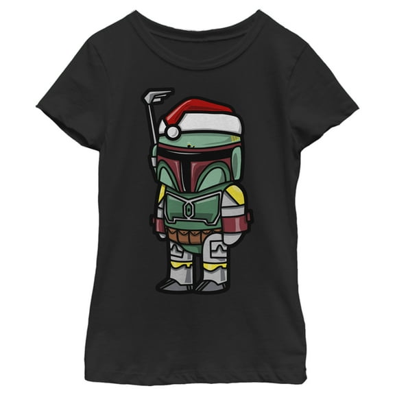 Girl's Star Wars Boba Fett Santa Hat Cartoon Graphic Tee Black X Large