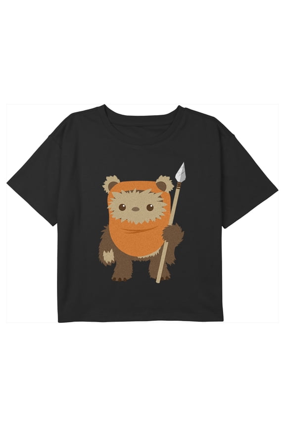 Girl's Star Wars Cartoon Ewok Spear Graphic Cropped T-Shirt Black X Large