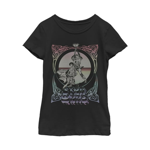 Girl's Star Wars Celtic Frame Luke & Leia Graphic Tee Black Medium