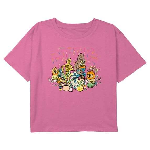 Girl's Star Wars Characters and Potted Plants Graphic Cropped T-Shirt Light Pink X Small