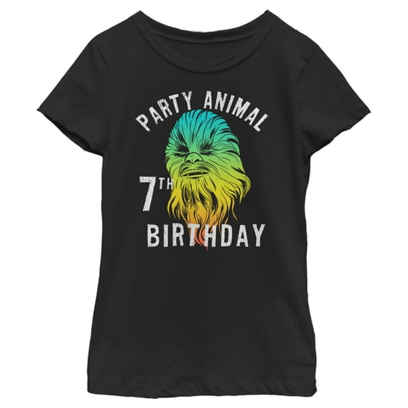 Girl's Star Wars Chewie Party Animal 7th Birthday Color Portrait Graphic Tee Black Large