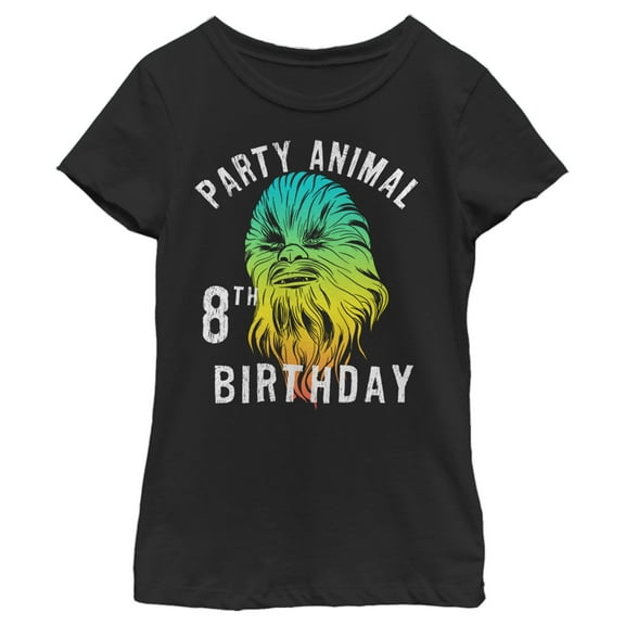 Girl's Star Wars Chewie Party Animal 8th Birthday Color Portrait Graphic Tee Black Medium