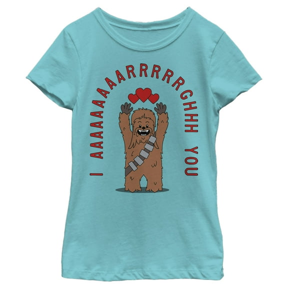 Girl's Star Wars Chewie Valentine I Aaaaarrrgh You  Graphic Tee Tahiti Blue Small