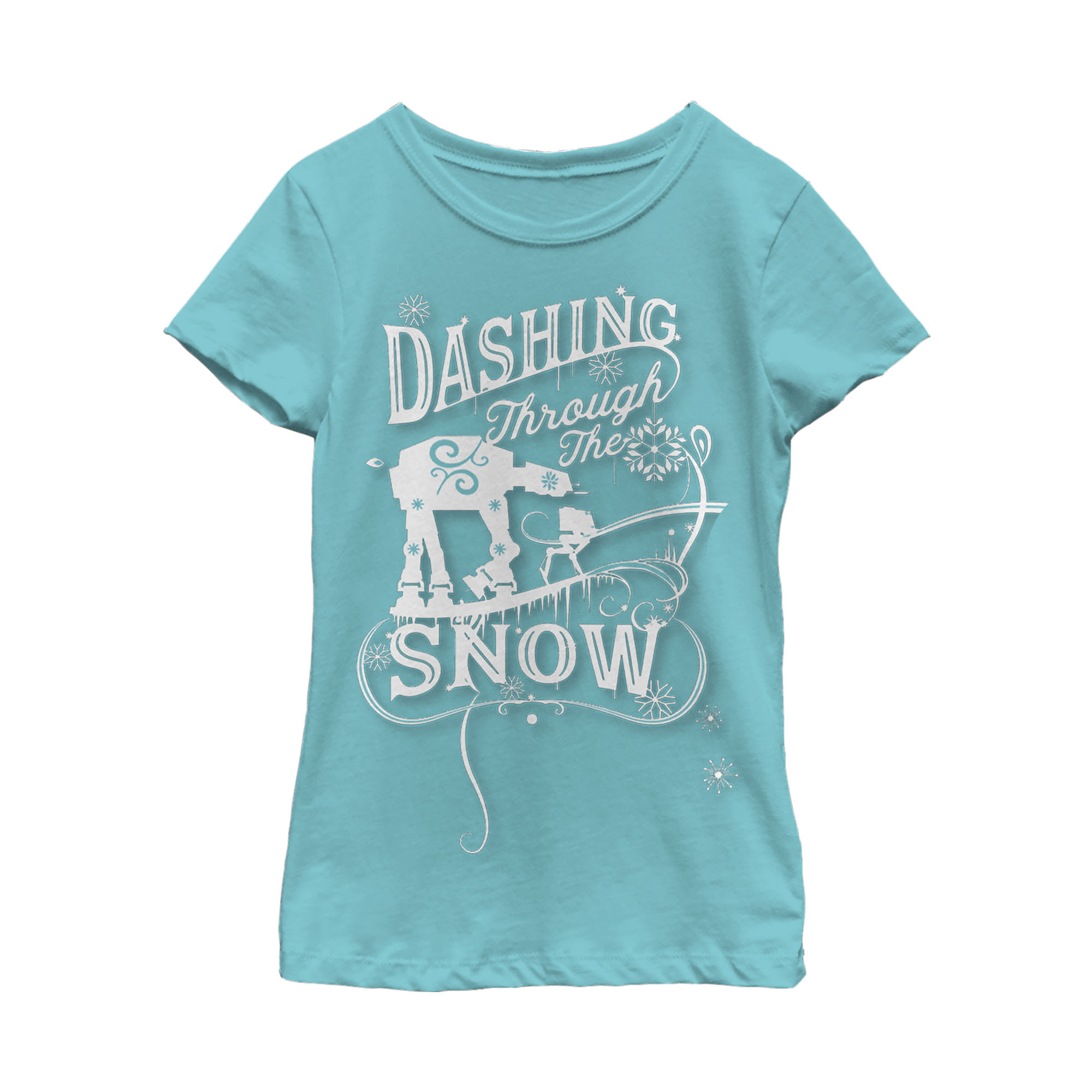 Girl's Star Wars Christmas AT-AT Dashing Snow  Graphic Tee Tahiti Blue X Large