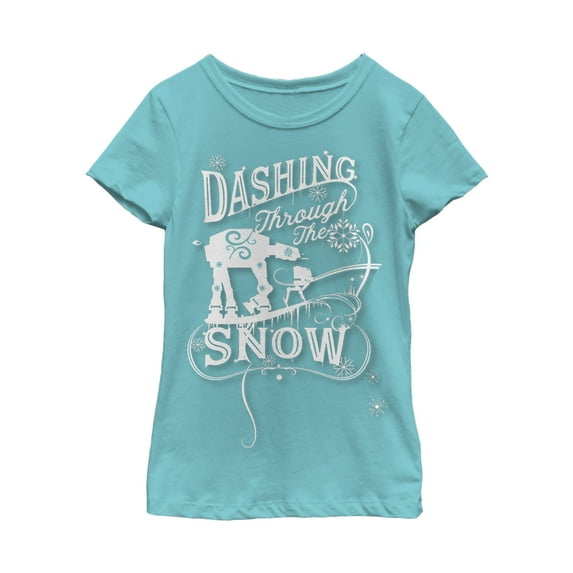 Girl's Star Wars Christmas AT-AT Dashing Snow Graphic Tee Tahiti Blue X Small