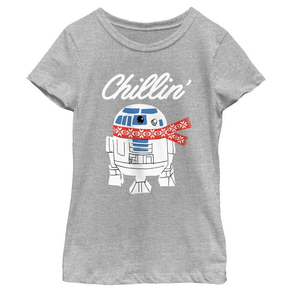 Girl's Star Wars Christmas Chillin R2-D2  Graphic Tee Athletic Heather Large