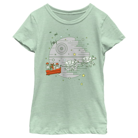 Girl's Star Wars Christmas Death Star Scene Graphic Tee Mint Large
