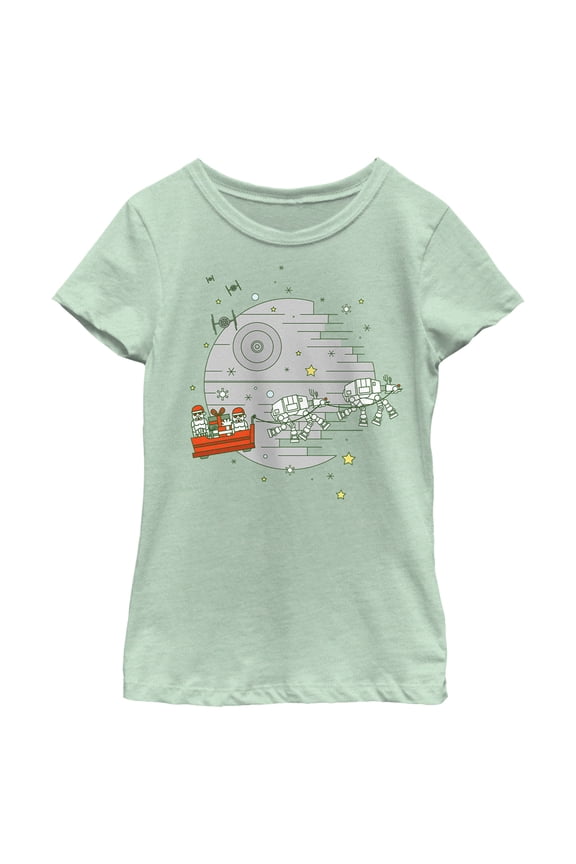 Girl's Star Wars Christmas Death Star Scene Graphic Tee Mint X Large