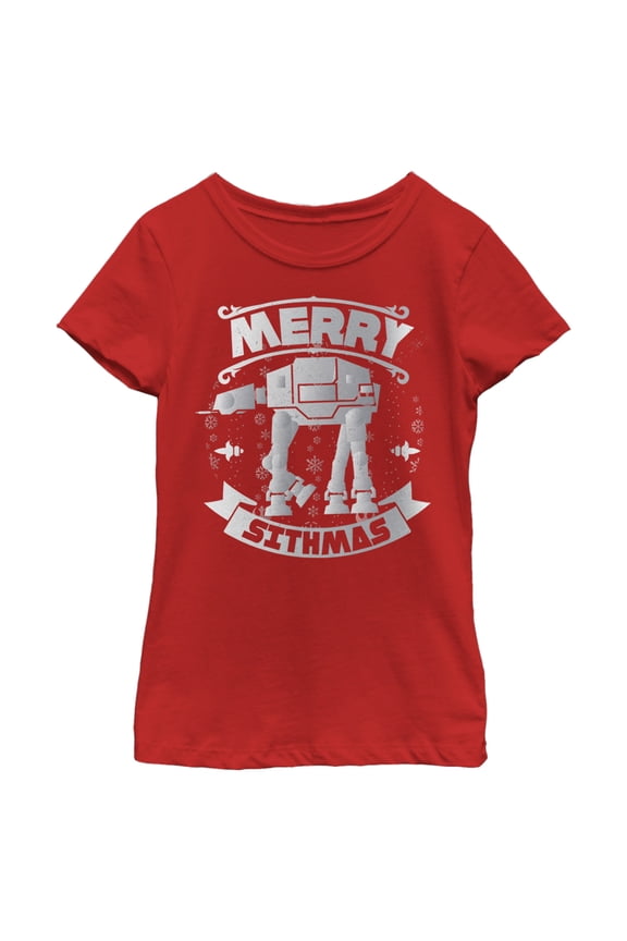 Girl's Star Wars Christmas Sithmas AT-AT Graphic Tee Red Large