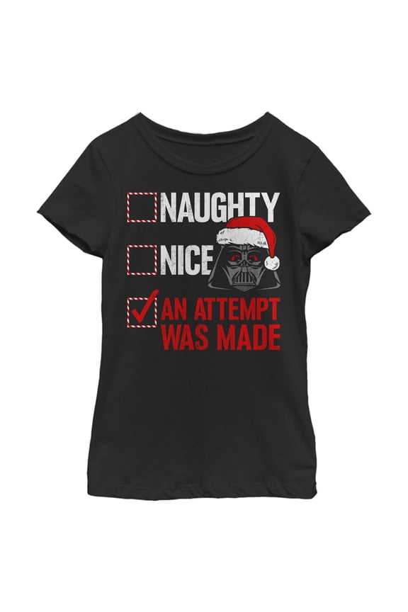 Girl's Star Wars Christmas Vader Attempt Made  Graphic Tee Black Medium