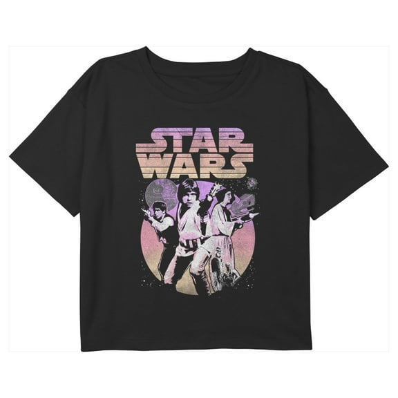 Girl's Star Wars Classic A New Hope Poster Graphic Cropped T-Shirt Black Medium