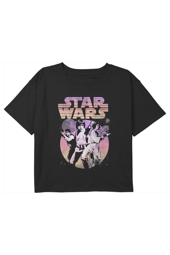 Girl's Star Wars Classic A New Hope Poster Graphic Cropped T-Shirt Black Medium