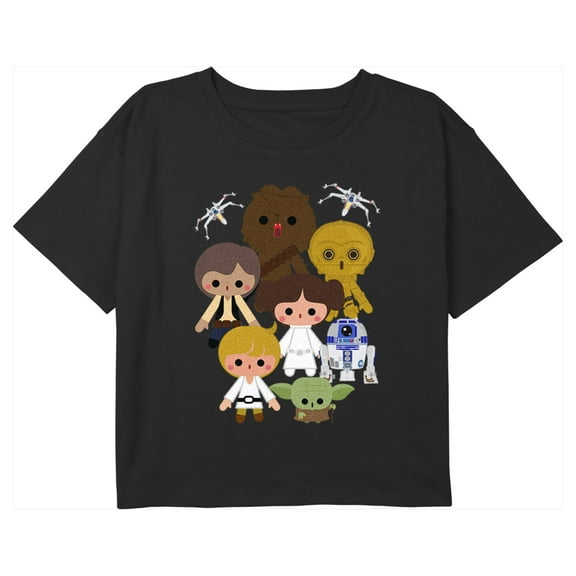 Girl's Star Wars Cute Cartoon Classic Characters Graphic Cropped T-Shirt Black X Large