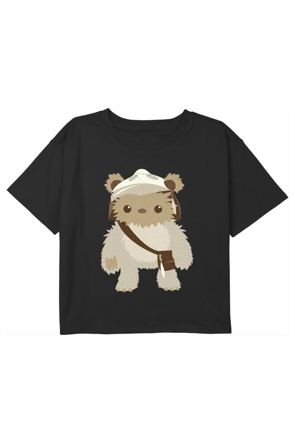 Girl's Star Wars Cute Cartoon Ewok Graphic Cropped T-Shirt Black Large