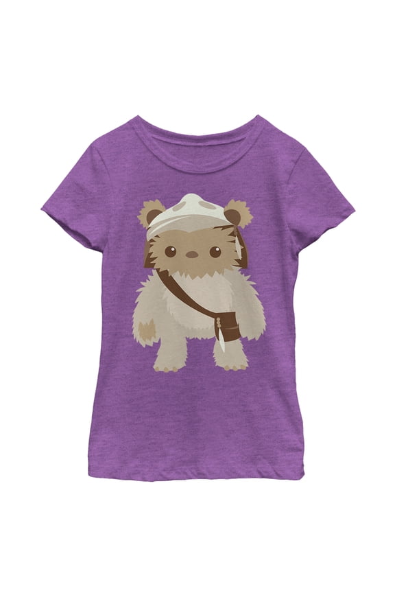 Girl's Star Wars Cute Cartoon Ewok  Graphic Tee Purple Berry Small