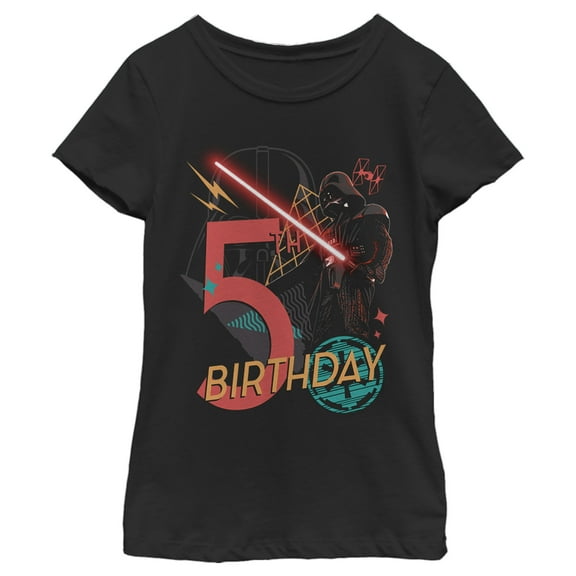 Girl's Star Wars Darth Vader 5th Birthday Abstract Background  Graphic Tee Black X Small