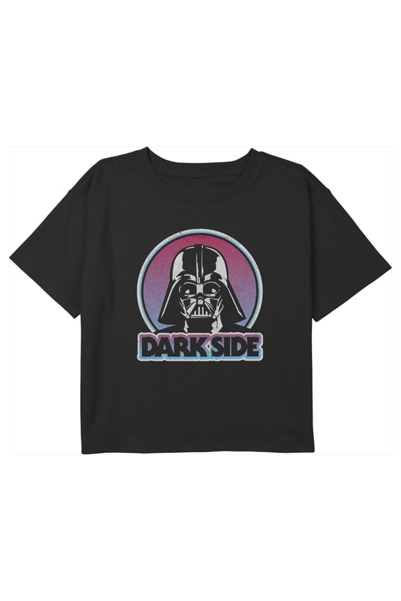 Girl's Star Wars Darth Vader Dark Side Retro Circle Graphic Cropped T-Shirt Black Small