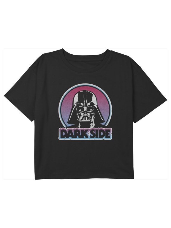 Girl's Star Wars Darth Vader Dark Side Retro Circle Graphic Cropped T-Shirt Black X Large