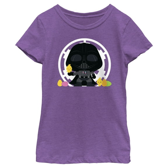 Girl's Star Wars Darth Vader Loves Easter and Baby Chickens  Graphic Tee Purple Berry Large
