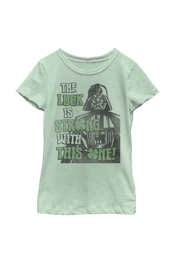 Girl's Star Wars Darth Vader St. Patrick's Day Luck Is Strong With This One Graphic Tee Mint Medium