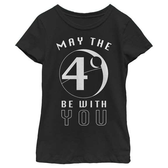 Girl's Star Wars Death Star May The 4th Be With You  Graphic Tee Black Medium