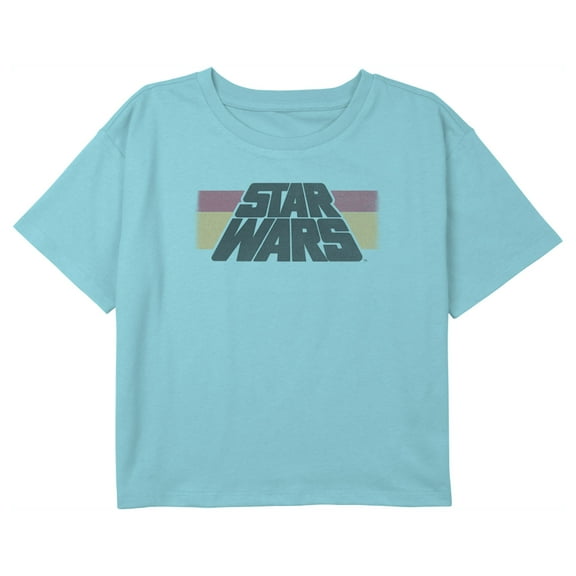 Girl's Star Wars Distressed Horizontal Stripe Logo Graphic Cropped T-Shirt Blue Small