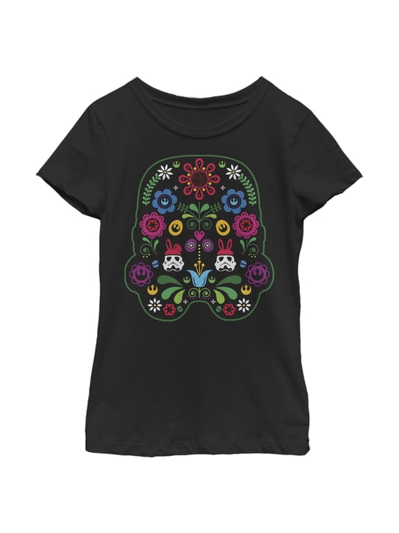 Girl's Star Wars Easter Stormtrooper Floral Helmet Fill Graphic Tee Black Large