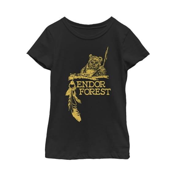 Girl's Star Wars Ewok Endor Forest Feather Graphic Tee Black X Small