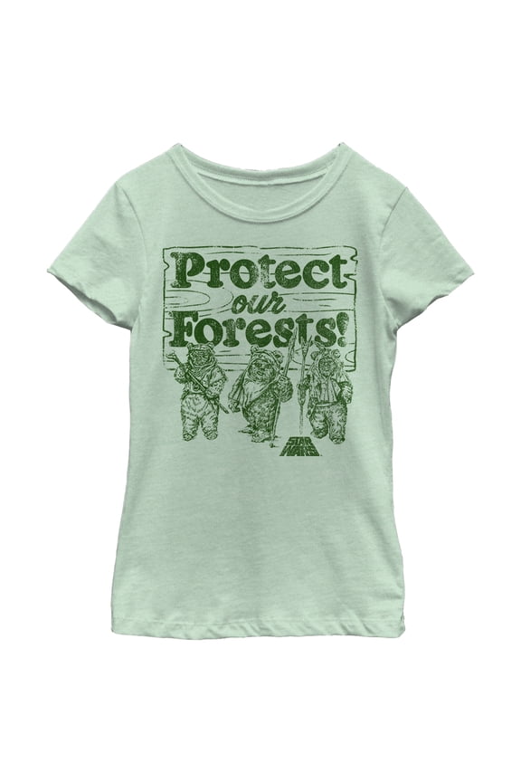 Girl's Star Wars Ewok Protect Our Forests  Graphic Tee Mint Small